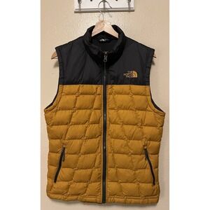 The North Face 550 Down Puffer Vest Black Mustard Yellow Outdoor Hike Men's Sz S